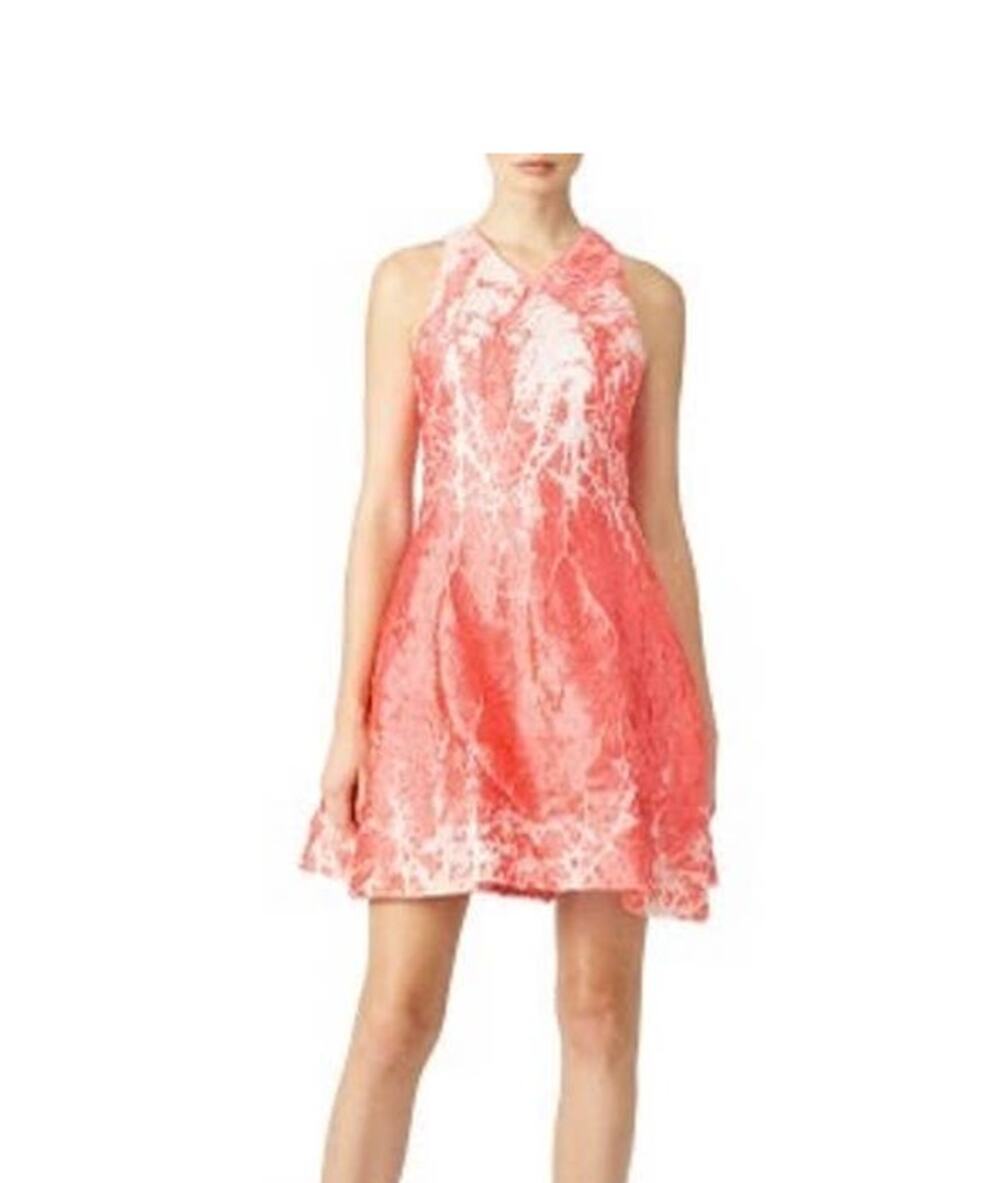 Josie Natori Coral White A-Line Full Skirt w/ pockets Silk Crepe Dress size 4